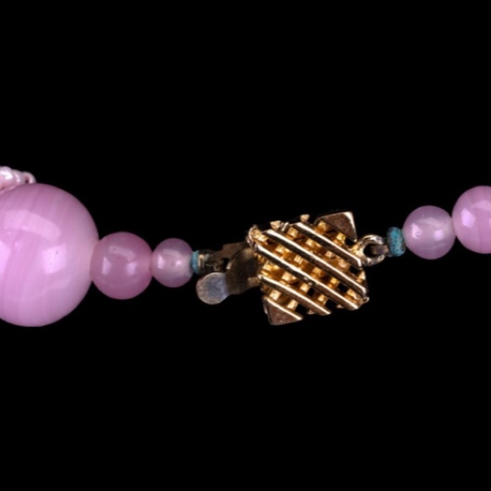 Rose Quartz Necklace with Cloisonne Chinese-style Pendant 16” - Picture 3 of 3